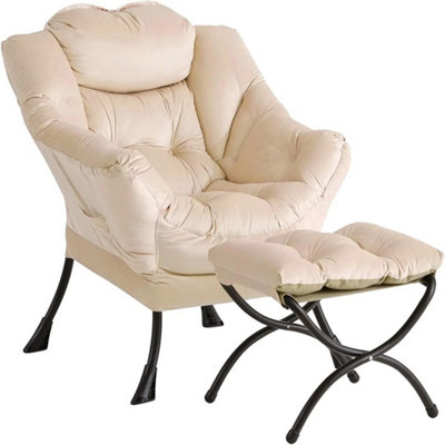 Velvet Fabric Sofa Armchair W Foldable Footrest Plush Soft Chair from B&Q