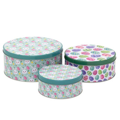 Set Of 3 Easter Nesting Tins Easter Egg Round Storage Tins from B&Q