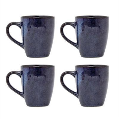 Set Of 4 Blue Reactive Glaze Stoneware Mugs from B&Q
