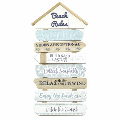 50Cm Beach Rules Wooden Sign Nautical Decor Wall Art Mounted Plaque from B&Q