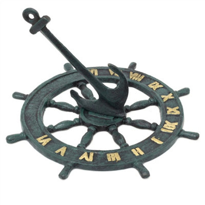 Nautical Cast Iron Garden Sundial Sundial Ship Wheel Anchor Ornament from B&Q