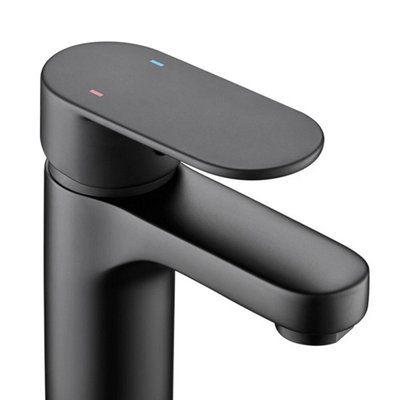  - Basin Mixer Tap & Waste Bathroom Modern Square Black Basin Sink