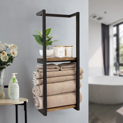  - Wall Mounted Towel Rack Bathroom Towel Storage Organizer Metal Shelf Holder T