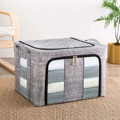  - 3Pcs 66L Folding Storage Box Made Of Thick Fabric Steel Frame Wardrobe Organizer