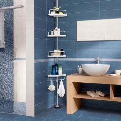  - Adjustable 4 Tier Shower Corner Rack Shelf Telescopic Bathroom Kitchen Storage
