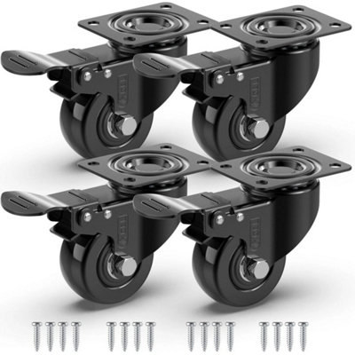  - 4X Heavy Duty 50mm 200Kg Swivel Castor Wheels Trolley Furniture Caster Brake