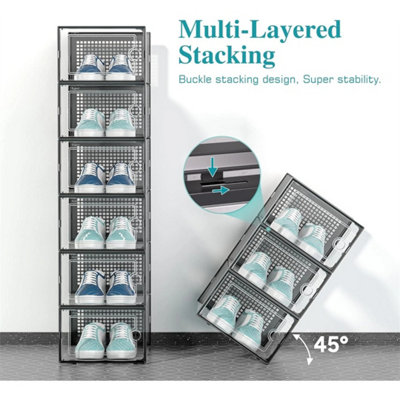  - 12 Pack Shoe Organizer Boxes Clear Plastic Stackable Storage Bins With Lids