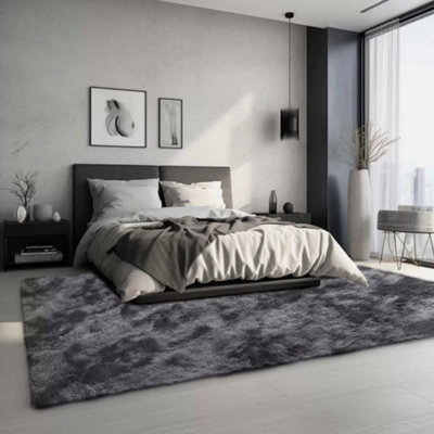 200X300Cm Dark Grey Shaggy RugSoft Fluffy Anti-Slip Carpet For Home from B&Q