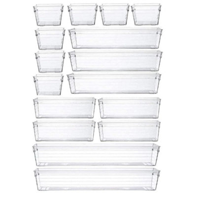 16Pcs Drawer Storage TraysPlastic Divider For Desk Fridge & Makeup from B&Q