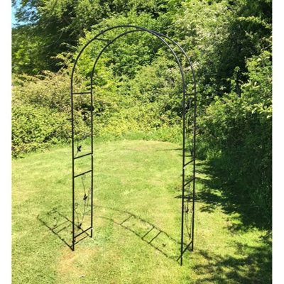  - 2.2M Black Metal Garden Arch Plant Support Trellis Leaf Design