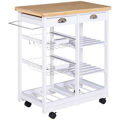  - Rolling Kitchen Island Trolley Serving Cart With Drawer Basket White