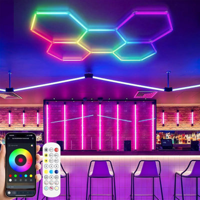  - Diy 5 Pack Remote Hexagon Lights Rgb Hexagon Modular Led Light Led Ceiling Light