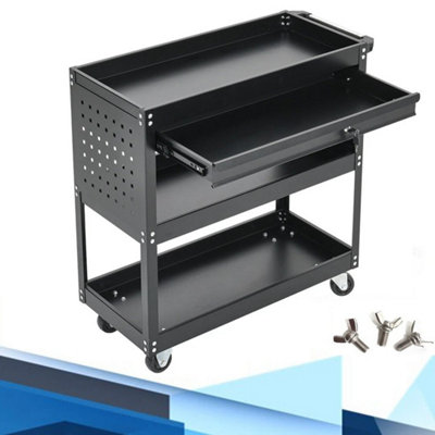  - 3Tier Tool Trolley Cart Storage Shelf Roller Cabinet Garage Workshop With Drawer