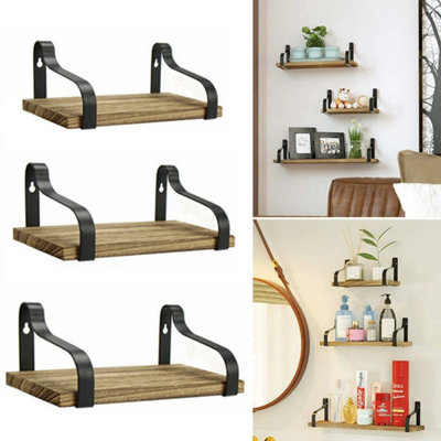 3Pcs Floating Wooden Wall Mount Shelves Display Unit Shelf Set Book Storage