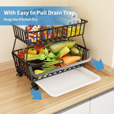 Stainless Steel Mobile Vegetable Fruit Kitchen Stacking Rack 2 Tiers Length 41 Cm Width 29 Cm Height 37 Cm