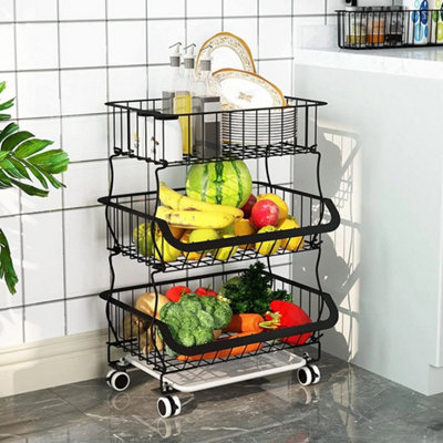 Stainless Steel Mobile Vegetable Fruit Kitchen Stacking Rack 3 Tiers Length 41 Cm Width 29 Cm Height 62 Cm