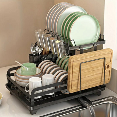 2 Tier Dish Drainer Rack Cutlery Holder Plate Rack Kitchen Sink With Drip Tray