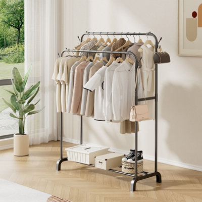  - Double Clothes Rail Hanging Rack Garment Display Stand Shoes With Wheels