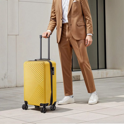 B&Q 20Inch Hard Shell Spinner 4 Wheels Suitcase Cabin Hand Luggage Small Travel Case Yellow