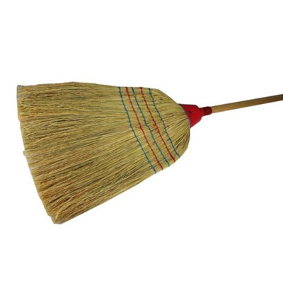 Traditional Wooden Straw Corn Broom Garden Sweeping Stable Yard Brush from B&Q