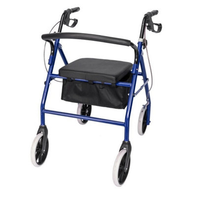 Blue Rollator Mobility Walker Disability Aid Walking 4 Wheels With Seat from B&Q