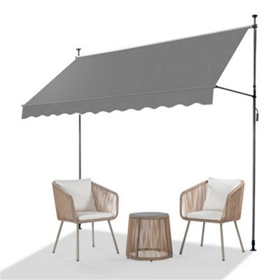 Grey- Retractable Awning Manual 3M Garden Outdoor Canopy Patio Sun Shade Shelter from B&Q