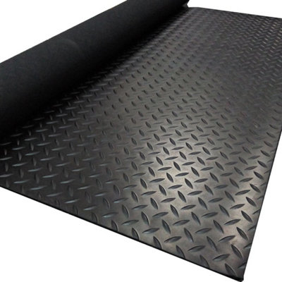 3mm Checker Rubber Flooring Matting Heavy Duty Black Mat Garage Diamond 50X200Cm from B&Q