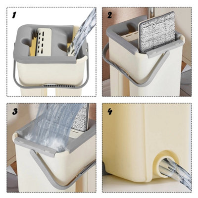  - Flat Squeeze Wash Dry Mop And Bucket Set With 6 Replacement Pads