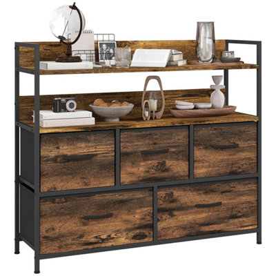 Chest Of Drawers 5 Drawer Dresser Shelves Rustic Brown from B&Q