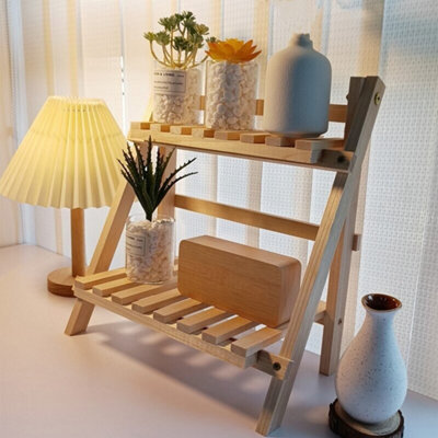 2-Tier Foldable Storage Rack Wooden Ladder Shelf Free-Standing from B&Q