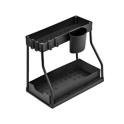 2 Tiers Pull Out Under Sink Storage Rack Space-Saving Spice Rack Tidy Organizer from B&Q