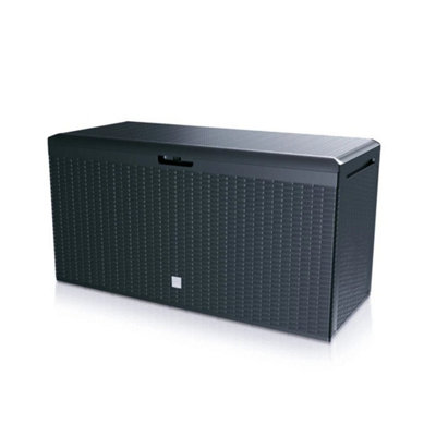 Garden Storage Chest Box Deck Patio Wheels Handles Weatherproof 290L Rattan Grey from B&Q