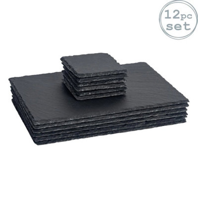  - 12 Piece Square Slate Placemats  Coasters Set