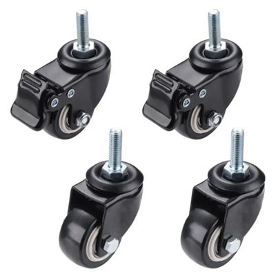 40mm M8 Threaded Castor Wheels Trolley Swivel Brake Non-Marking Caster X 4 from B&Q