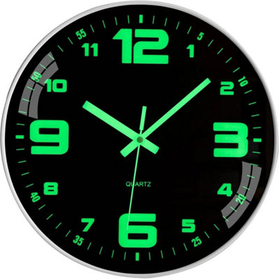Large 12" Luminous Wall Clocks Wooden Night Glow Quartz Watch Silent Home Decor from B&Q