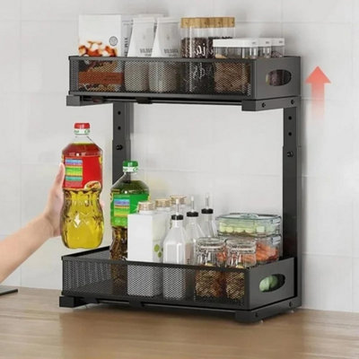 2-Tier Under-Sink Slide Out Mesh Drawer Cabinet Basket Black from B&Q
