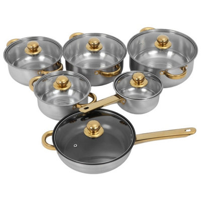  - Set Of 6 Non Stick Stainless Steel Cookware Glass Lids Pot Pan