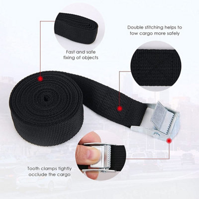 Set Of 6 Lashing Straps Cargo Luggage Tie Down Cam Buckle Roof Rack 2.5M X 25mm from B&Q