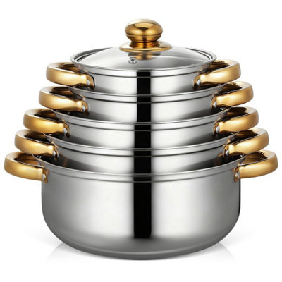 5Pcs Pot Set Induction Stainless Steel Cookware Cooking Pots Pan Set With LidsTransparent from B&Q