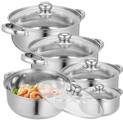 5Pcs Pot Set Induction Stainless Steel Cookware Cooking Pots Pan Set With LidsSilver from B&Q