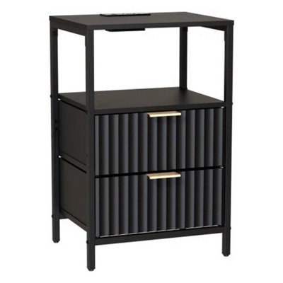  - Bedside Table With Charging Station Side Cabinet Nightstand