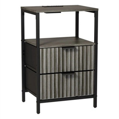  - Bedside Table With Charging Station Side Cabinet Nightstand