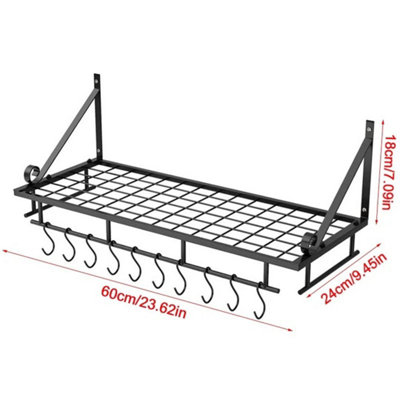  - Kitchen Hanging Pot Pan Rack Wall Mount Storage Shelf Saucepan Holder 10 Hooks V 60Cm