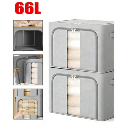  - 4Pcs 66L Folding Storage Box Made Of Thick Fabric&steel Frame Wardrobe Organizer