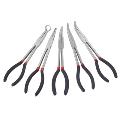  - 7Pcs 11 Inch Long Needle Bent Nose Pliers Set Extended Reach Tool Curved Pliers
