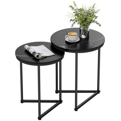  - Nesting Coffee Table Set Of 2 With Metal FrameBlack Marble Effect