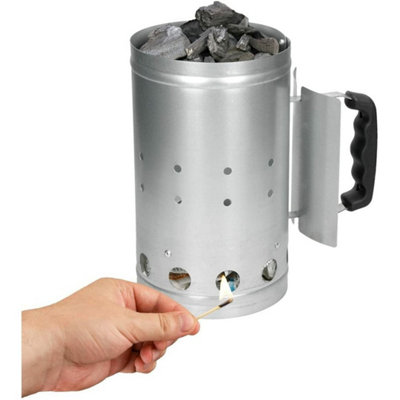Quick Start Bbq Charcoal Chimney Starter Safe Grill Coal Lighter from B&Q