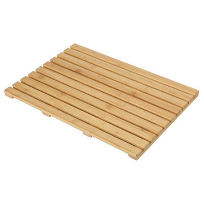 Natural Bamboo Anti Slip Slatted Shower Bath Mat Rectangle from B&Q