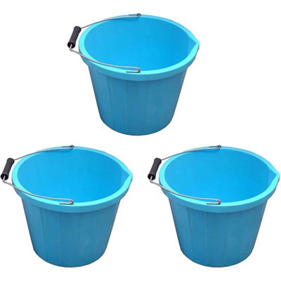 3X 14L Sky Blue Builders Bucket Metal Handle Pouring Lip Heavy Duty from B&Q
