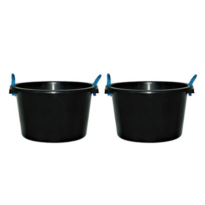 2 X 45L Black Heavy Duty Rope Bucket Multipurpose Builder Storage Trug from B&Q